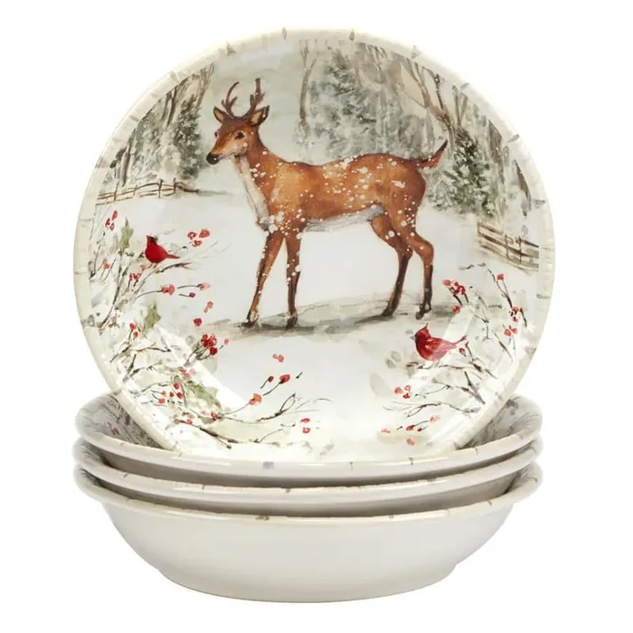 Winter‘s Walk 38 fl. oz. Multi-Colored Earthenware Soup Bowls (Set of 4)