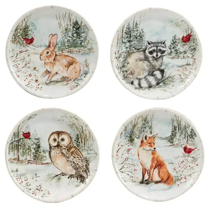 Winter‘s Walk Multi-Colored Dessert Plates Set of 4
