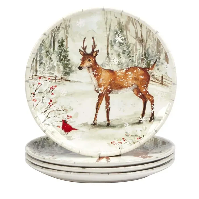 Winter‘s Walk Multi-Colored Dinner Plates (Set of 4)