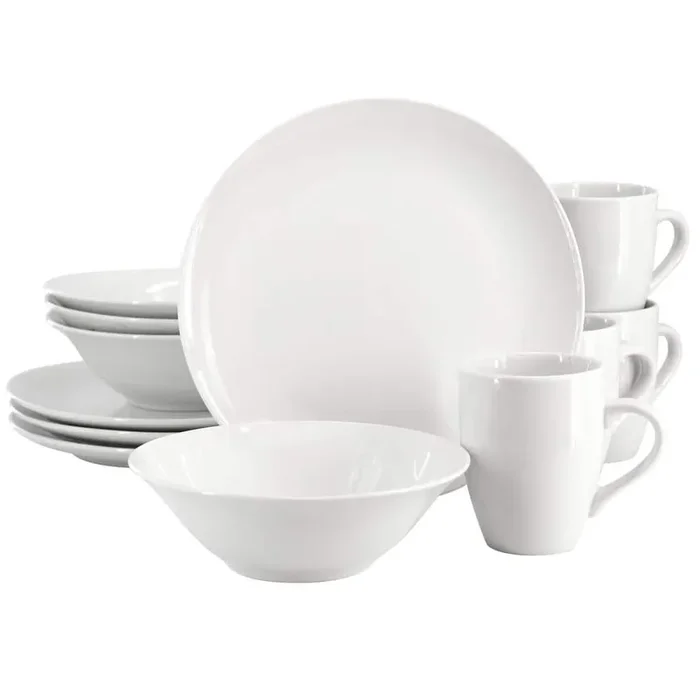 Wintercap 12-Piece White Fine Ceramic Dinnerware Set