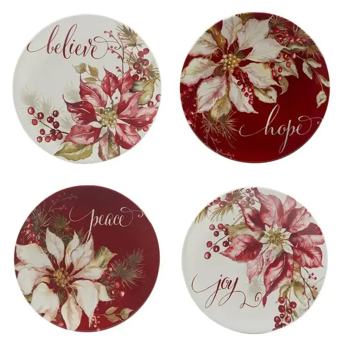 Winters Joy Assorted Colors Dessert Plate (Set of 4)