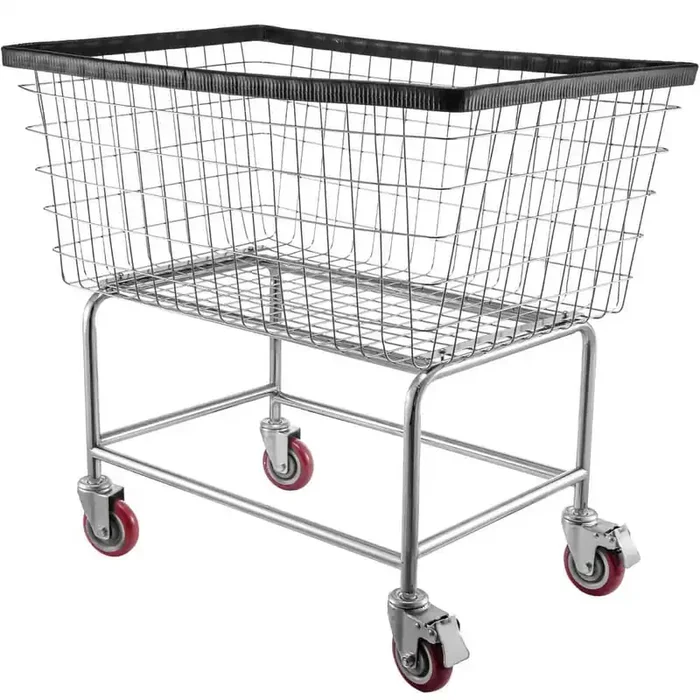 Wire Laundry Cart, 35 in. x 15.7 in. x 22 in. Commercial Wire Laundry Basket Cart, Black Steel Kitchen Cart with Wheels