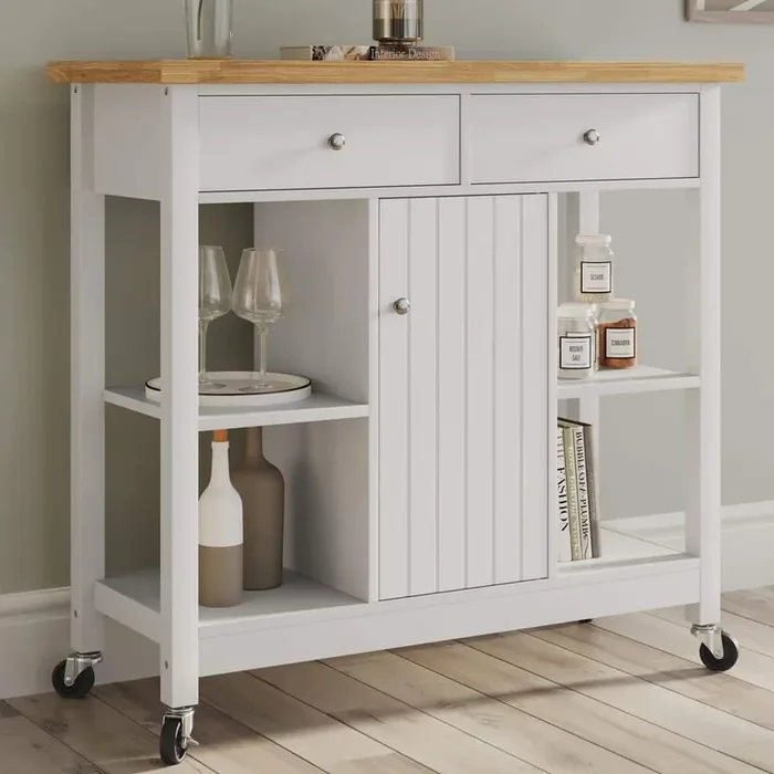 Wooden 17.75 in. Kitchen Island with Drawers, Rolling Cart and Locking Casters