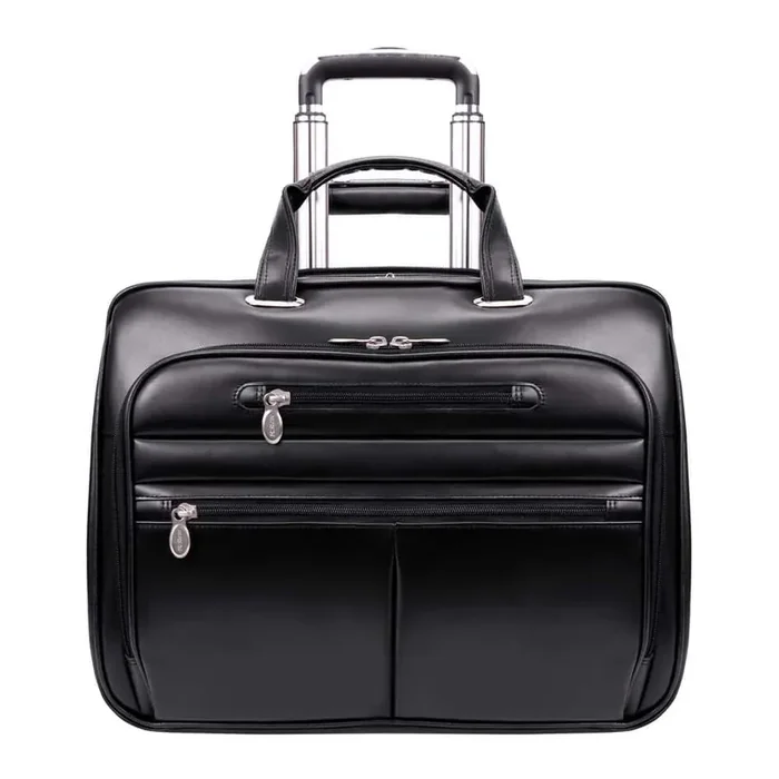 Wrightwood, Top Grain Cowhide Leather with Vegan Leather Trim, 17 in. Wheeled Laptop Briefcase