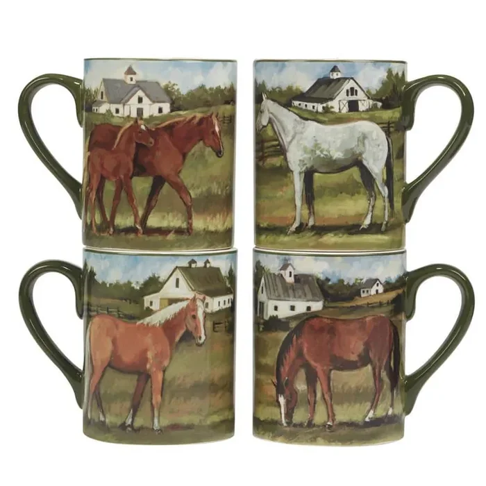 York Stables 18 oz. Assorted Colors Earthenware Mug Set Of 4