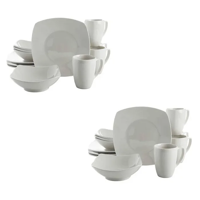 Zen Buffetware 12-Piece Square Dinnerware Plate, Bowl, and Mug Set (2 Pack)
